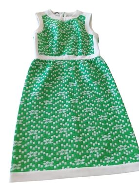 Vintage Green and White Sleeveless Midi Dress